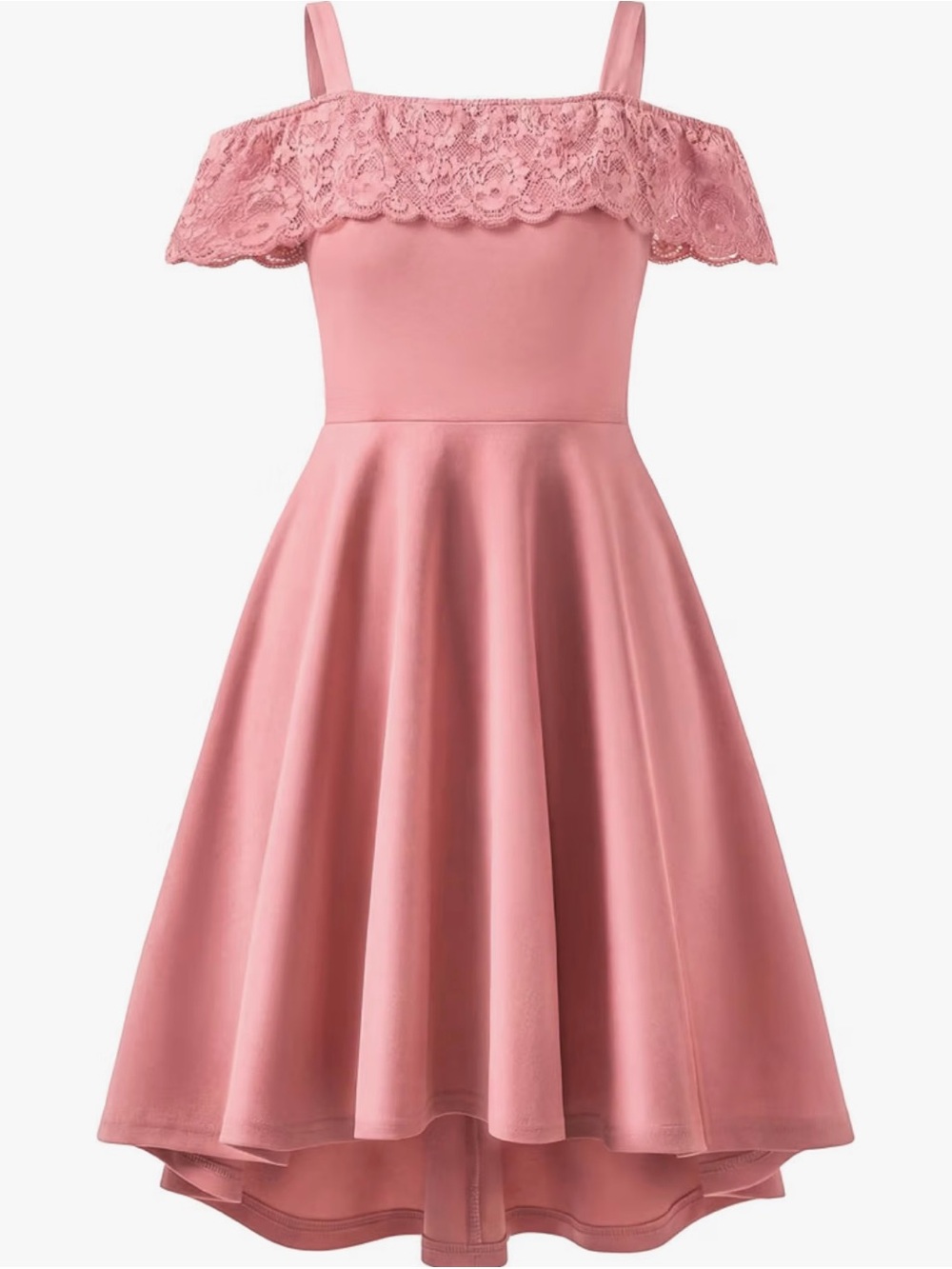 Off-Shoulder Lace-Trim Pink Fit & Flare Dress